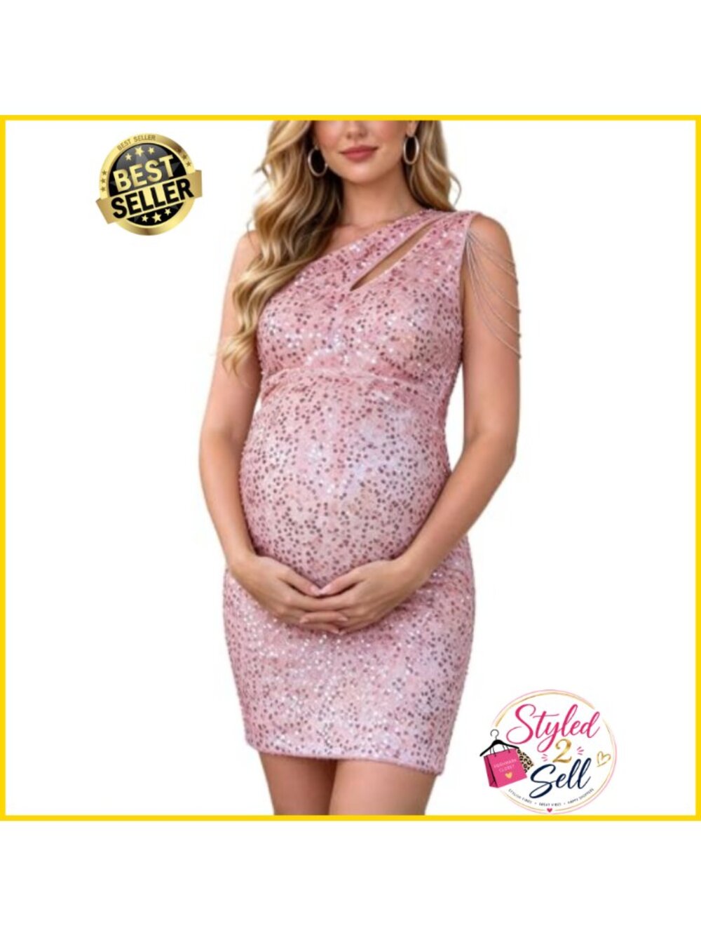 Sequin One Shoulder Ruched Bodycon Maternity Mini Party Dress